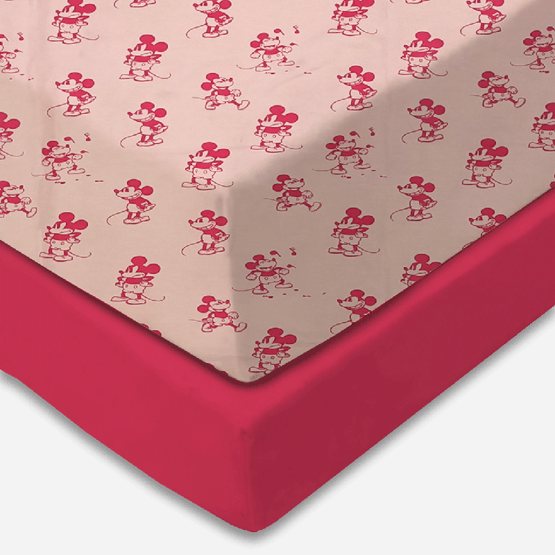Bodycomfy 100% Cotton Hosiery Fitted Cot Sheet Pack of 2 - Disney Print and Hot Pink