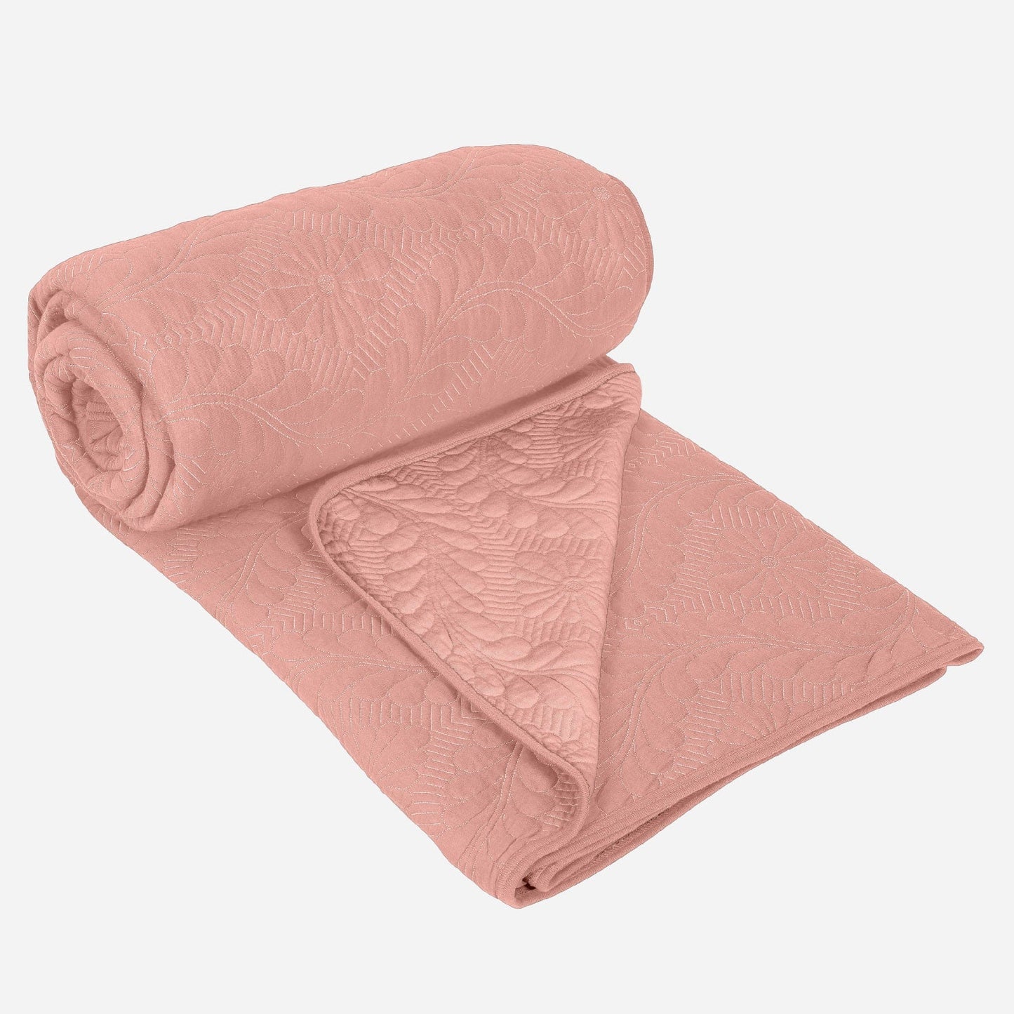 BodyComfy 100% Cotton Hosiery King-Size Fitted Bedcover – Floral Embossed Pattern