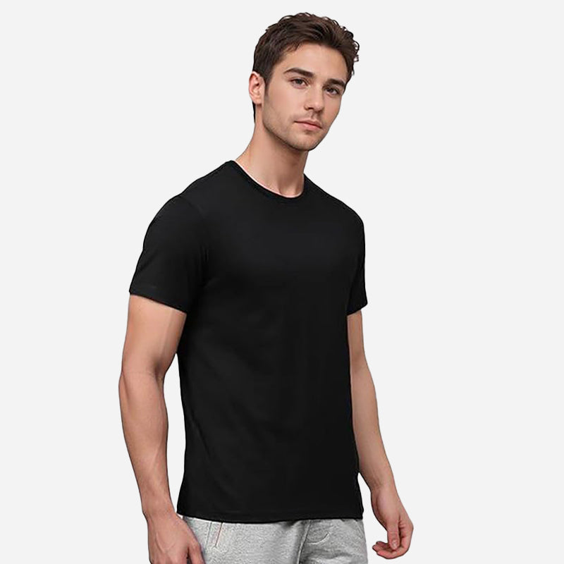 TESON Mens Tshirt Round Neck Half Sleeves - Black
