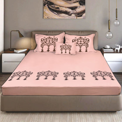 Bodycomfy 100% Cotton Hosiery King Size Fitted Bedsheet – Motif Panel Print