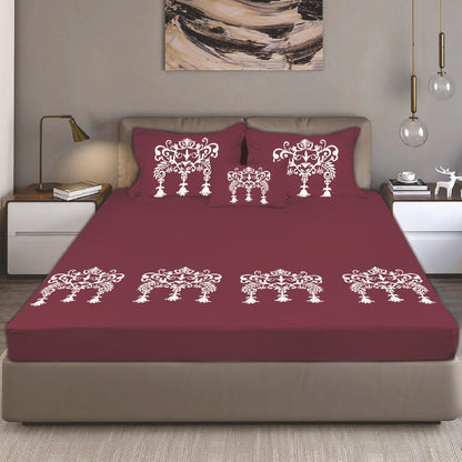 Bodycomfy 100% Cotton Hosiery King Size Fitted Bedsheet – Motif Panel Print
