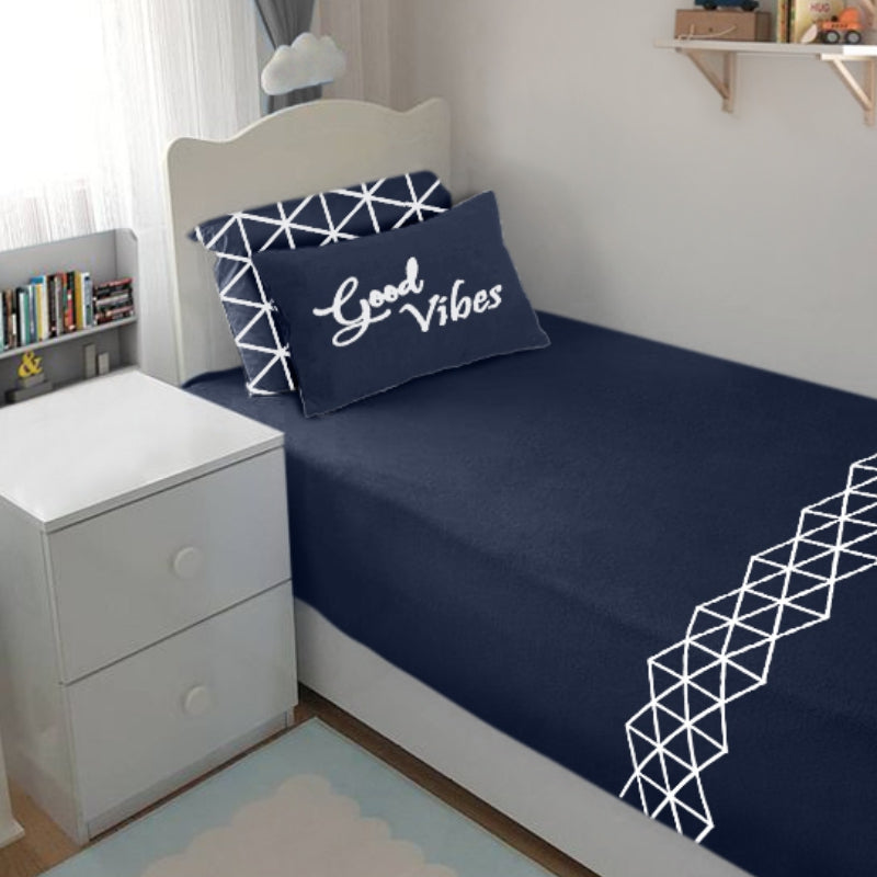 Bodycomfy 100% Cotton Hosiery Single bed Fitted Bedsheet – Geometric Print