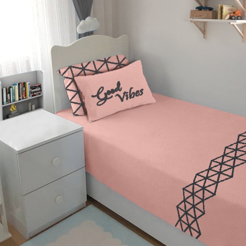 Bodycomfy 100% Cotton Hosiery Single bed Fitted Bedsheet – Geometric Print