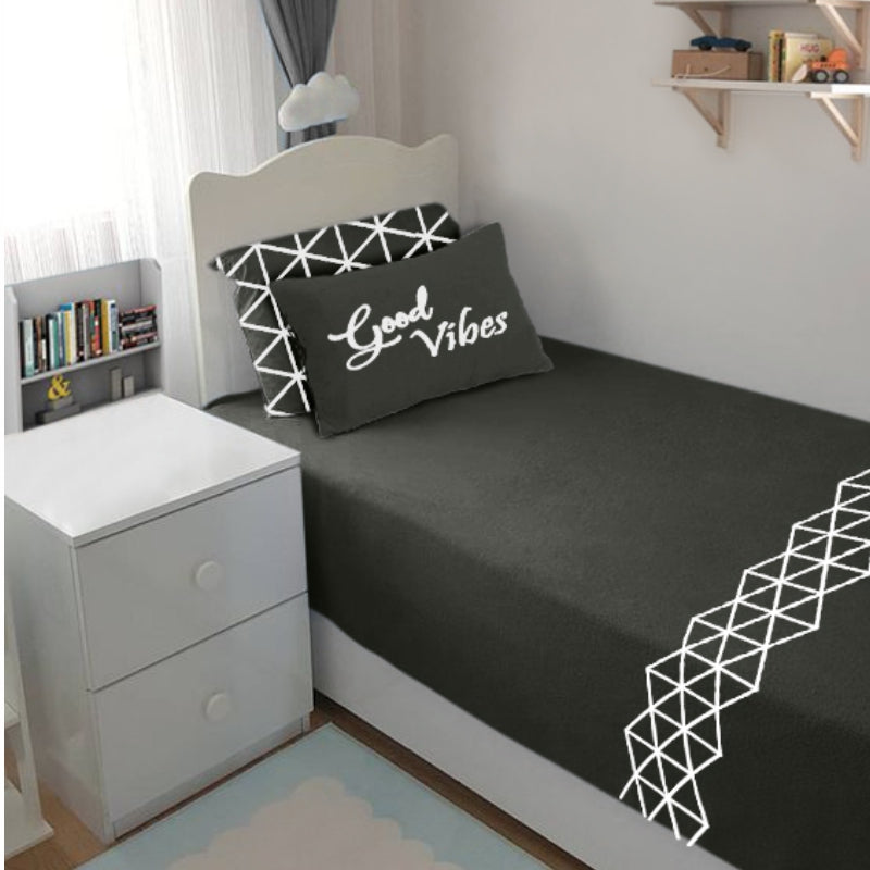 Bodycomfy 100% Cotton Hosiery Single bed Fitted Bedsheet – Geometric Print