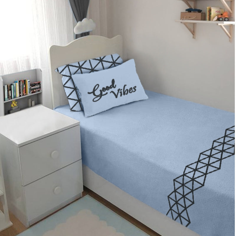 Bodycomfy 100% Cotton Hosiery Single bed Fitted Bedsheet – Geometric Print