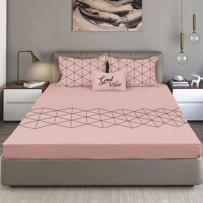 Bodycomfy 100% Cotton Hosiery King Size Fitted Bedsheet – Geometrical Panel Print