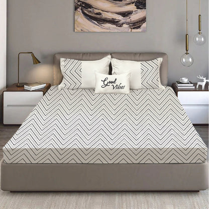 “Bodycomfy 100% Cotton Hosiery King Size Fitted Bedsheet – Chevron Minimalist Print