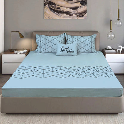 Bodycomfy 100% Cotton Hosiery King Size Fitted Bedsheet – Geometrical Panel Print