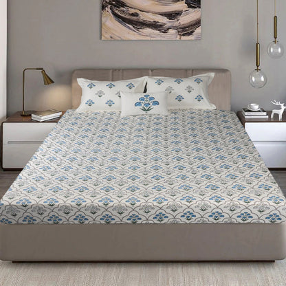Bodycomfy 100% Cotton Hosiery King Size Fitted Bedsheet –  Floral Handblock Print