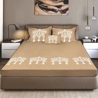 Bodycomfy 100% Cotton Hosiery King Size Fitted Bedsheet – Motif Panel Print