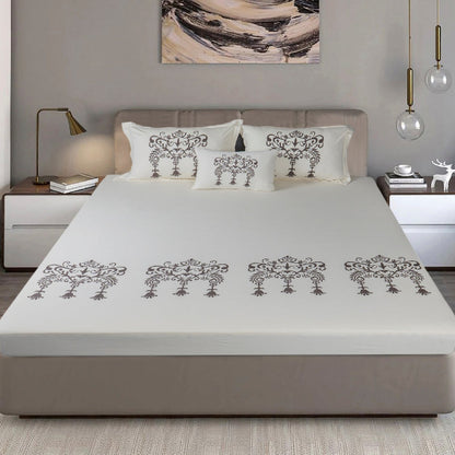 Bodycomfy 100% Cotton Hosiery King Size Fitted Bedsheet – Motif Panel Print