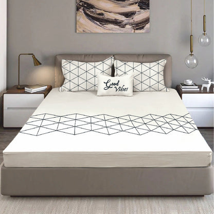 Bodycomfy 100% Cotton Hosiery King Size Fitted Bedsheet – Geometrical Panel Print