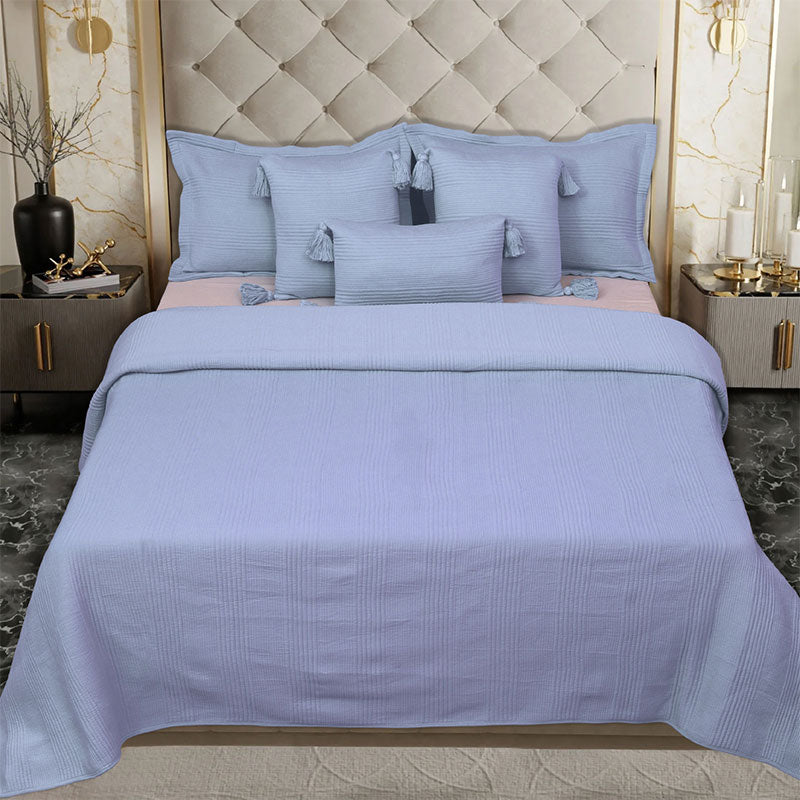 BodyComfy 100% Cotton Hosiery King-Size Fitted Bedcover – Minimalist Grid Texture Pattern