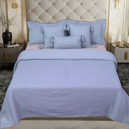 BodyComfy 100% Cotton Hosiery King-Size Fitted Bedcover – Minimalist Grid Texture Pattern