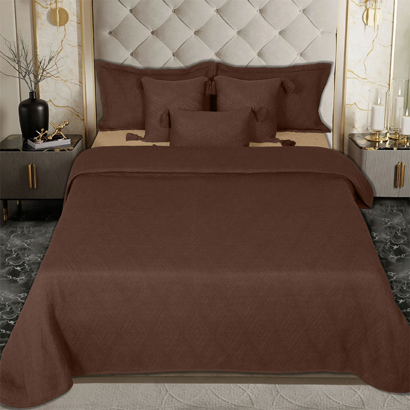 BodyComfy 100% Cotton Hosiery King-Size Fitted Bedcover – Layered Diamond Geometric Pattern