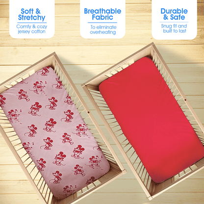 Bodycomfy 100% Cotton Hosiery Fitted Cot Sheet Pack of 2 - Disney Print and Hot Pink