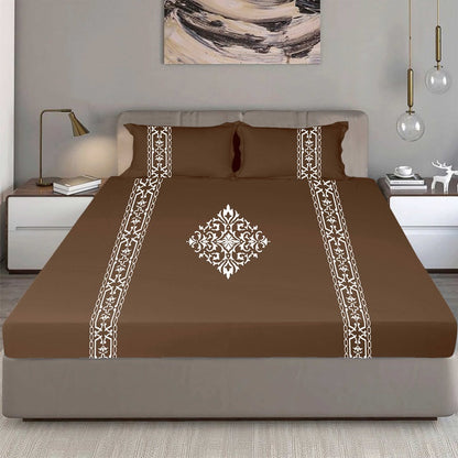 Bodycomfy 100% Cotton Hosiery King Size Fitted Bedsheet – Applique print