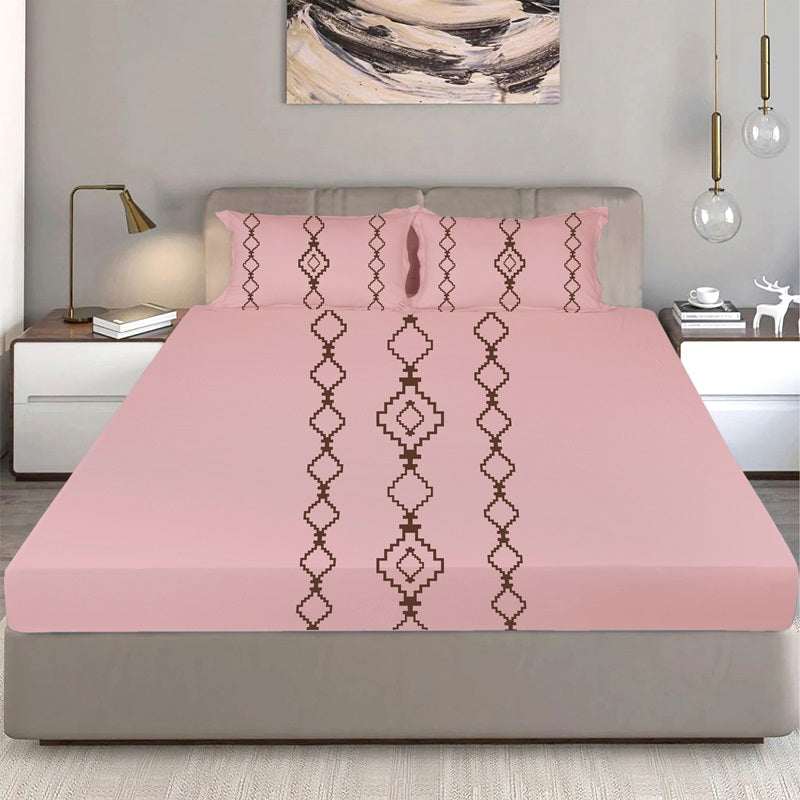 Bodycomfy 100% Cotton Hosiery King Size Fitted Bedsheet –  Geomatrical Print