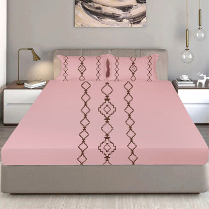 Bodycomfy 100% Cotton Hosiery King Size Fitted Bedsheet –  Geomatrical Print