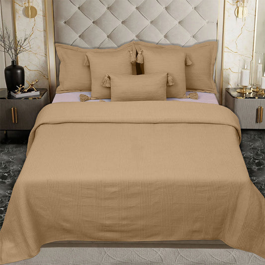 BodyComfy 100% Cotton Hosiery King-Size Fitted Bedcover – Minimalist Grid Texture Pattern