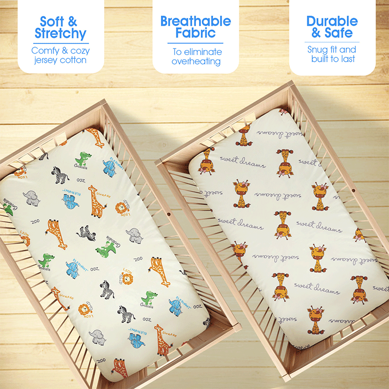 Bodycomfy 100% Cotton Hosiery Fitted Cot Sheet Pack of 2 – Cartoon Safari Print