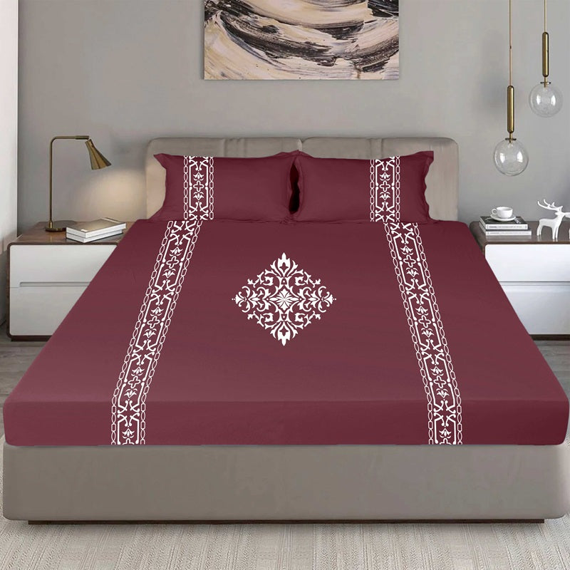 Bodycomfy 100% Cotton Hosiery King Size Fitted Bedsheet – Applique print