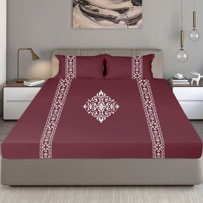 Bodycomfy 100% Cotton Hosiery King Size Fitted Bedsheet – Applique print