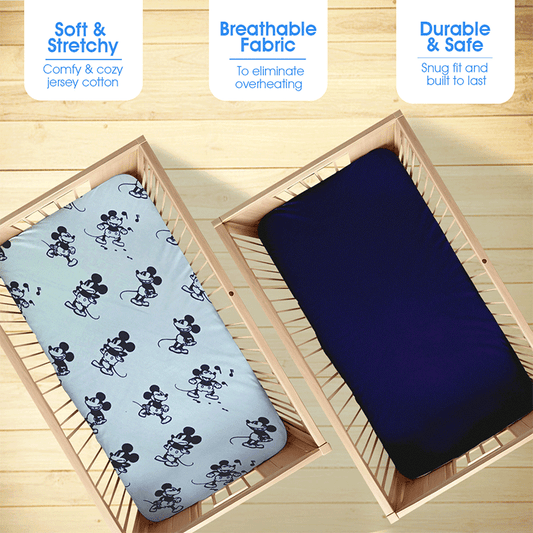 Bodycomfy 100% Cotton Hosiery Fitted Cot Sheet Pack of 2 -Disney Print and Royal Blue