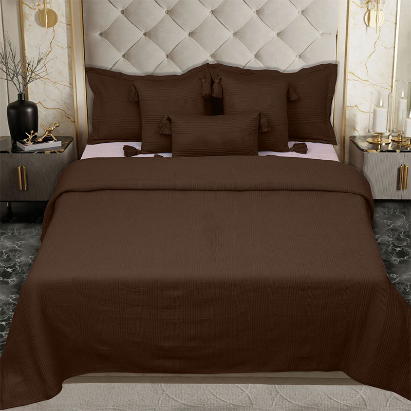 BodyComfy 100% Cotton Hosiery King-Size Fitted Bedcover – Minimalist Grid Texture Pattern