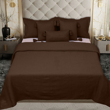 BodyComfy 100% Cotton Hosiery King-Size Fitted Bedcover – Minimalist Grid Texture Pattern
