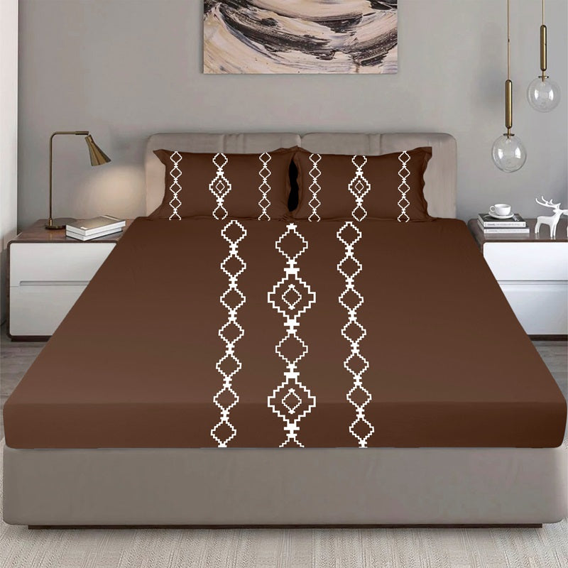 Bodycomfy 100% Cotton Hosiery King Size Fitted Bedsheet –  Geomatrical Print