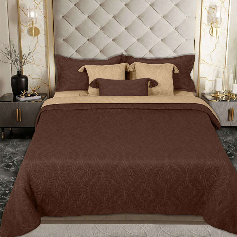 BodyComfy 100% Cotton Hosiery King-Size Fitted Bedcover – Floral Embossed Pattern