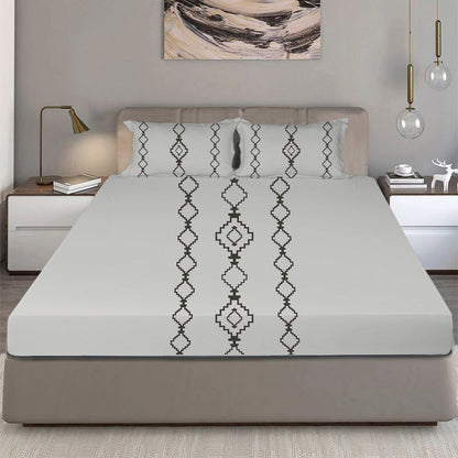 Bodycomfy 100% Cotton Hosiery King Size Fitted Bedsheet –  Geomatrical Print