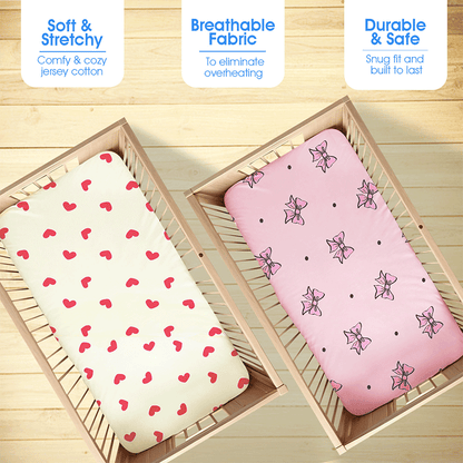 Bodycomfy 100% Cotton Hosiery Fitted Cot Sheet Pack of 2 - All Over Print