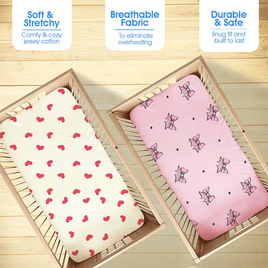 Bodycomfy 100% Cotton Hosiery Fitted Cot Sheet Pack of 2 - All Over Print