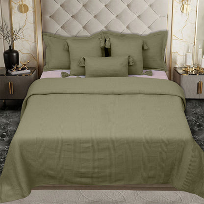 BodyComfy 100% Cotton Hosiery King-Size Fitted Bedcover – Checkered Block Texture