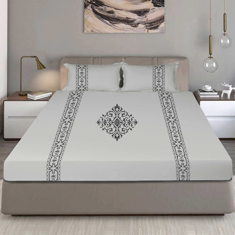 Bodycomfy 100% Cotton Hosiery King Size Fitted Bedsheet – Applique print