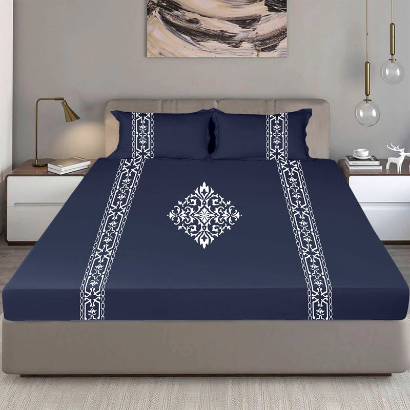 Bodycomfy 100% Cotton Hosiery King Size Fitted Bedsheet – Applique print