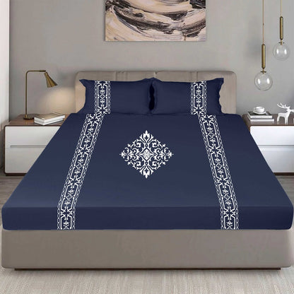 Bodycomfy 100% Cotton Hosiery King Size Fitted Bedsheet – Applique print