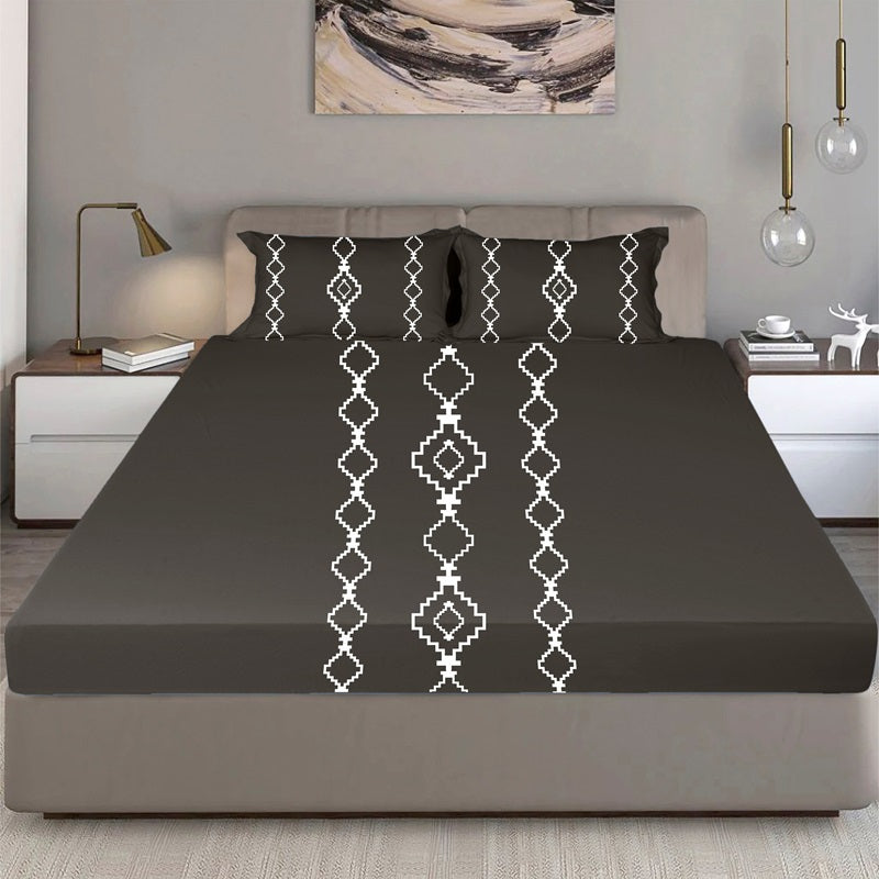 Bodycomfy 100% Cotton Hosiery King Size Fitted Bedsheet –  Geomatrical Print