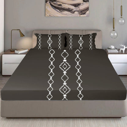 Bodycomfy 100% Cotton Hosiery King Size Fitted Bedsheet –  Geomatrical Print