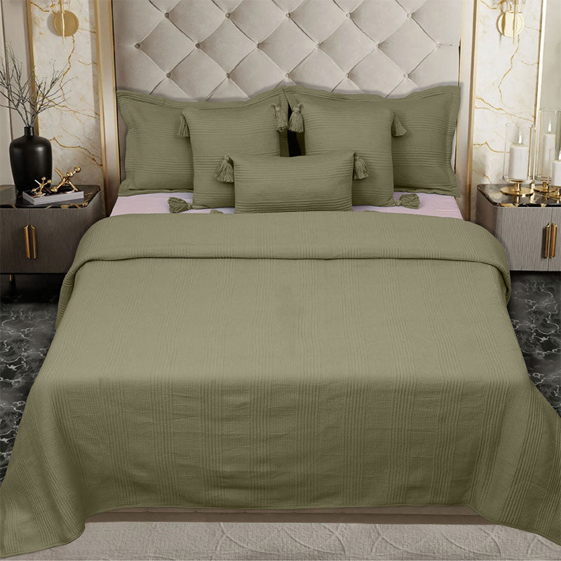 BodyComfy 100% Cotton Hosiery King-Size Fitted Bedcover – Minimalist Grid Texture Pattern