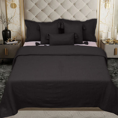 BodyComfy 100% Cotton Hosiery King-Size Fitted Bedcover – Minimalist Grid Texture Pattern