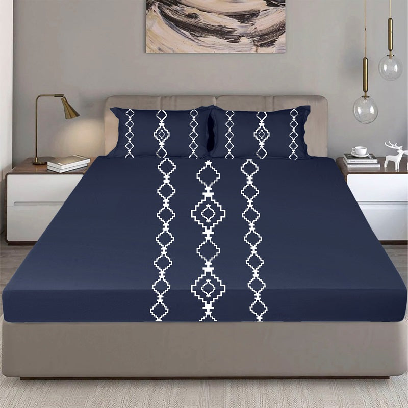 Bodycomfy 100% Cotton Hosiery King Size Fitted Bedsheet –  Geomatrical Print