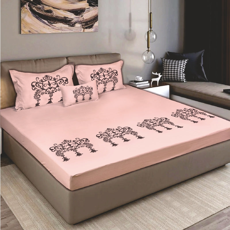 Bodycomfy 100% Cotton Hosiery King Size Fitted Bedsheet – Motif Panel Print