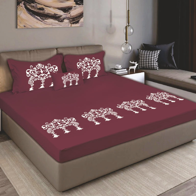 Bodycomfy 100% Cotton Hosiery King Size Fitted Bedsheet – Motif Panel Print