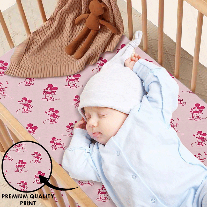 Bodycomfy 100% Cotton Hosiery Fitted Cot Sheet Pack of 2 - Disney Print and Hot Pink