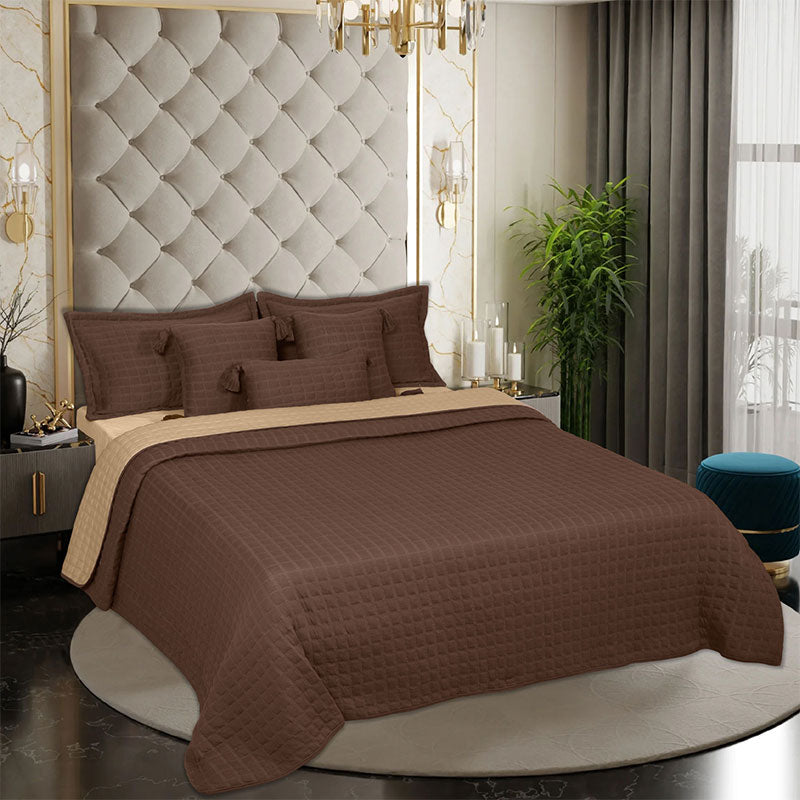 BodyComfy 100% Cotton Hosiery King-Size Fitted Bedcover – Geometrical Quilted Pattern