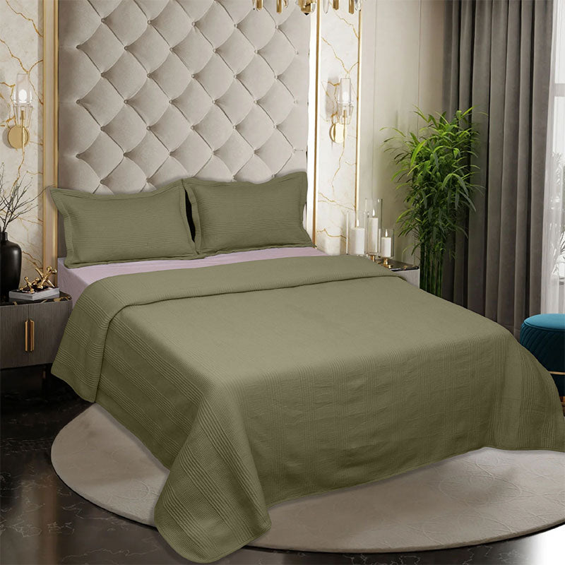 BodyComfy 100% Cotton Hosiery King-Size Fitted Bedcover – Minimalist Grid Texture Pattern