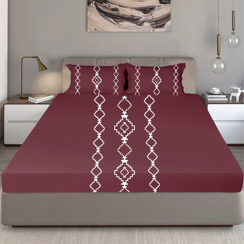 Bodycomfy 100% Cotton Hosiery King Size Fitted Bedsheet –  Geomatrical Print